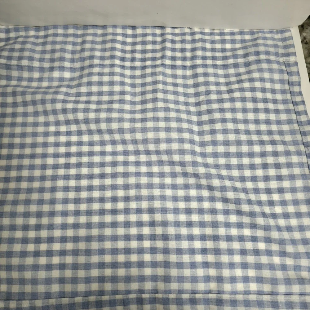 Blue White Gingham Check Cafe Curtain Floral Lace Farmhouse Kitchen Tier 42 X 17